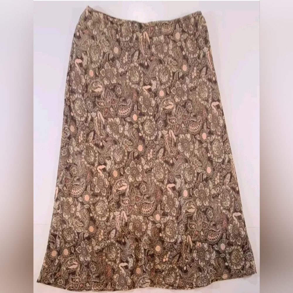 Vintage 90s Paisley Print Maxi Skirt Sz 16W Brown/Pink Boho Grunge Ankle Length